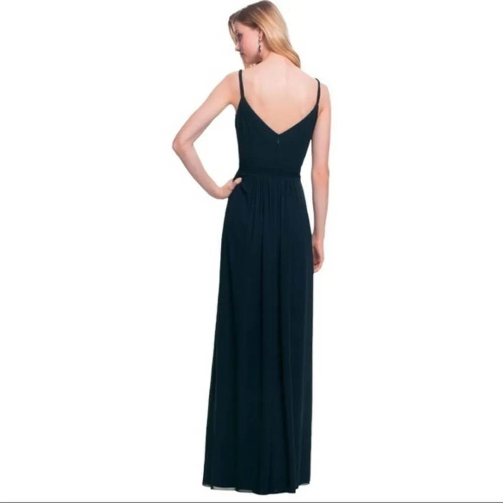 Bill Levkoff Chiffon V-Neck V-Back A-Line Floor Length Chiffon Navy Dress Size 2 - Image 2
