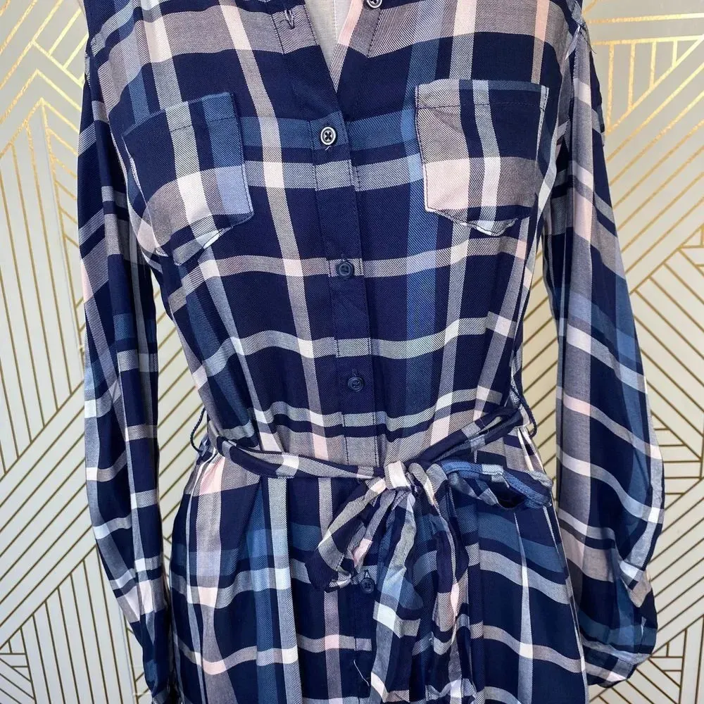 Maison Jules  Cold-Shoulder‎ Plaid Midi Shirt Dress - Image 5