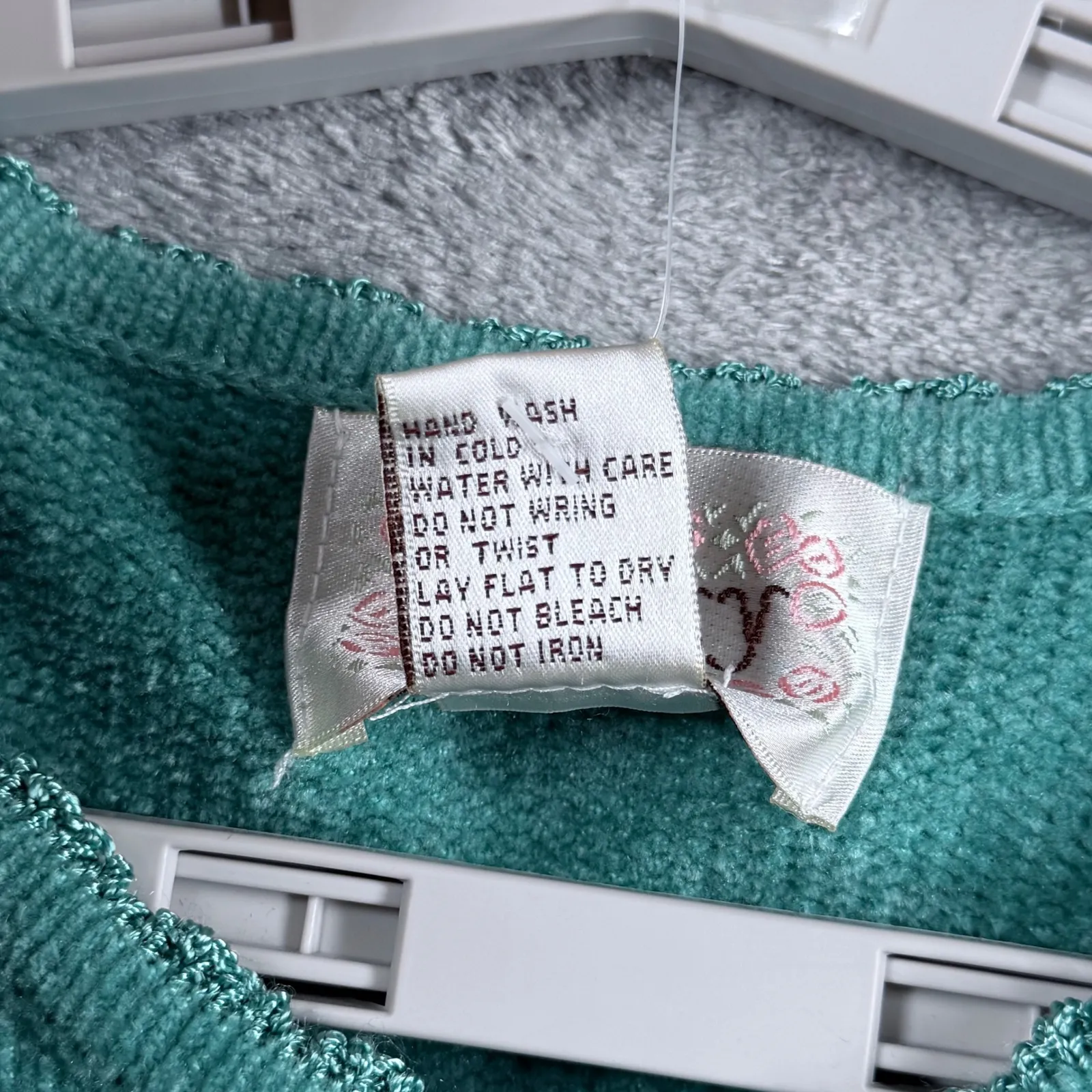 Jenny Cardigan Sweater Teal Cable Knit Beads Floral Granny Cottagecore L Vintage Green Size L - Image 7