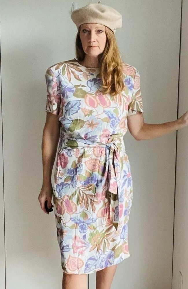 Vintage 90s Dress pastel Romantic Soft Girl Size Medium Wedding Guest Cottagecor Pink - Image 9