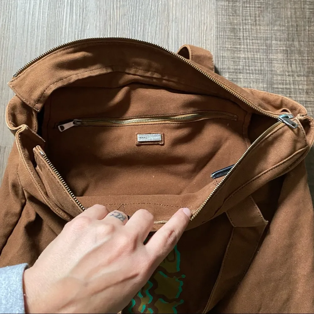 Vintage Y2K Marc Jacobs Brown & Green Canvas Tote Bag - Image 5