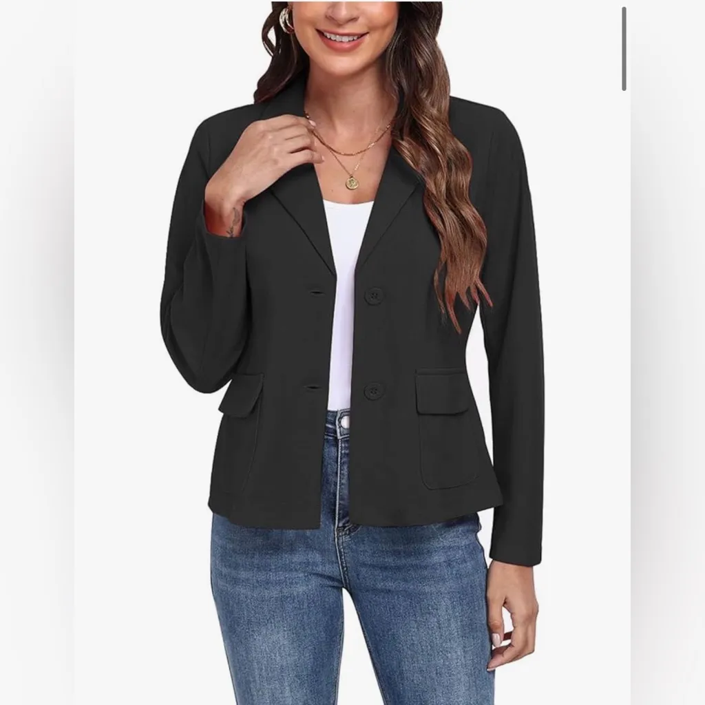 NEW MINTLIMIT Long Sleeve Notched Lapel Button Front Career Pockets Blazer L Black Size L - Image 6