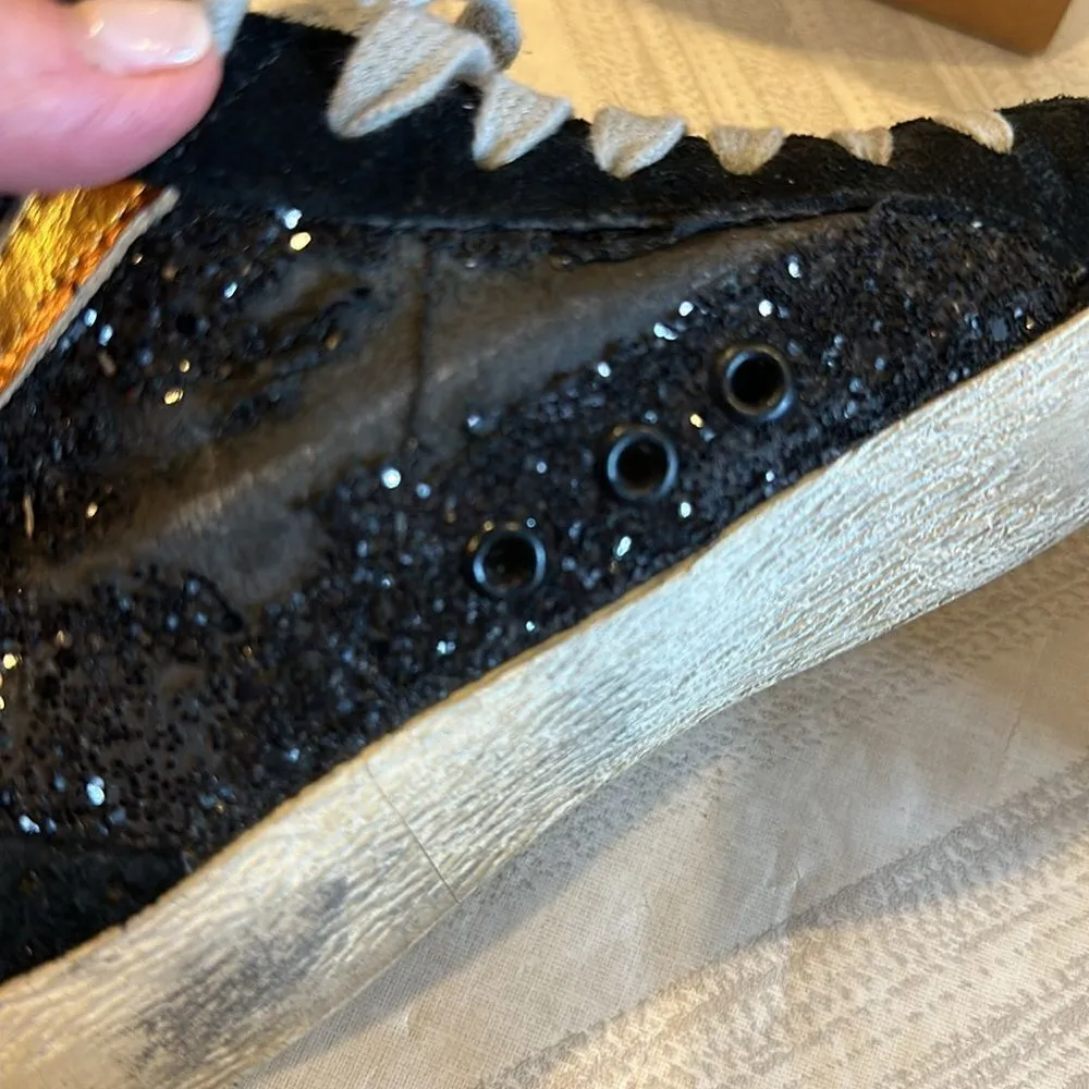 Golden Goose Mid Star Black Glitter and Silver Star Sneakers - Size 37 - Image 9