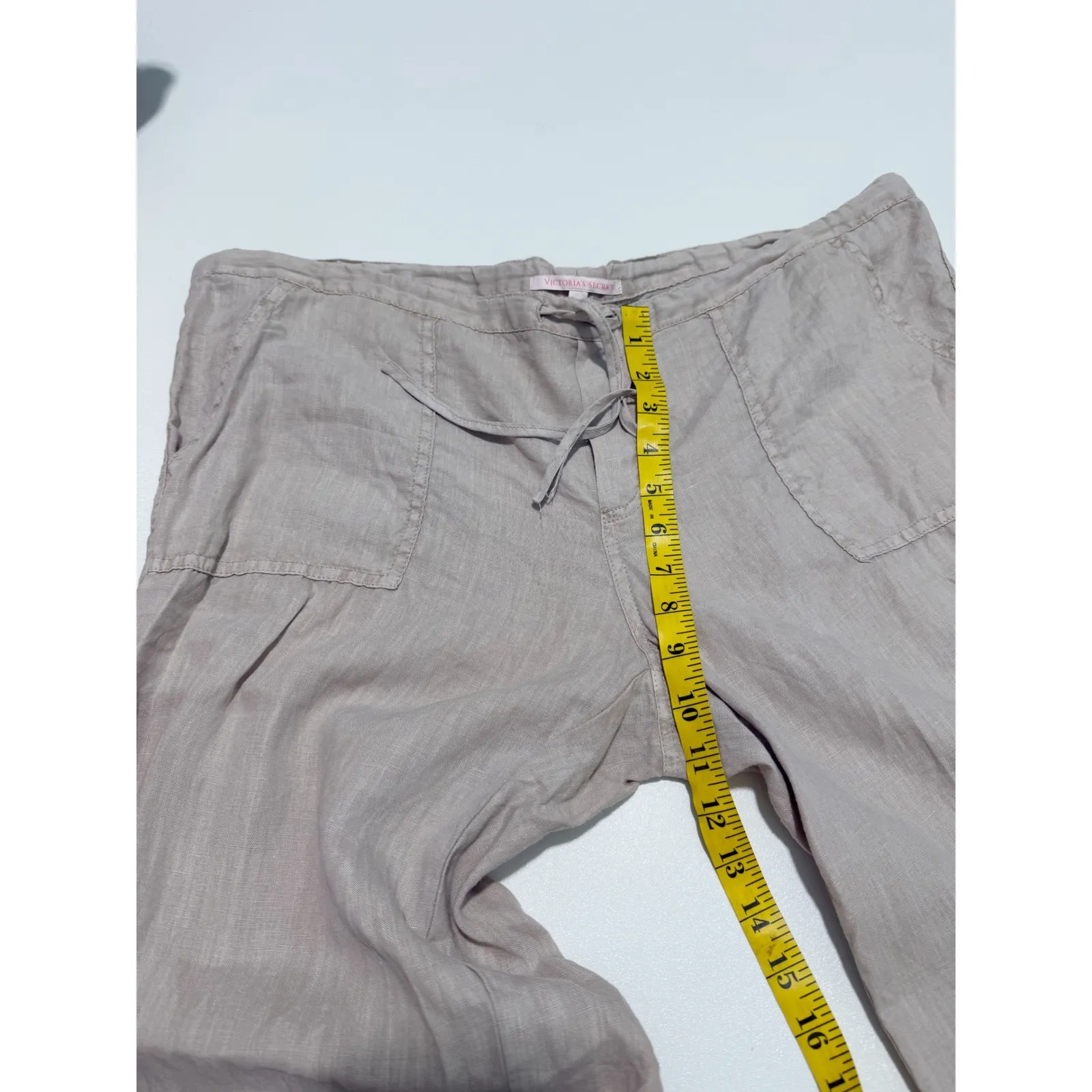 Victoria's Secret Linen Pants Womens Size 12 Long Beige Beach Drawstring‎ Casual - Image 13