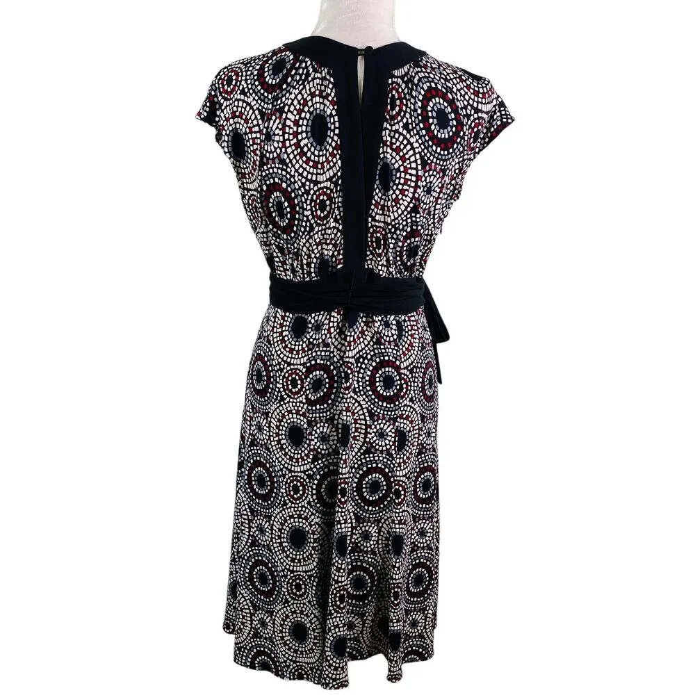Tahari Arthur S. Levine Dress 6 Cap Sleeves Black Cream Wine Gray Belted - Image 12