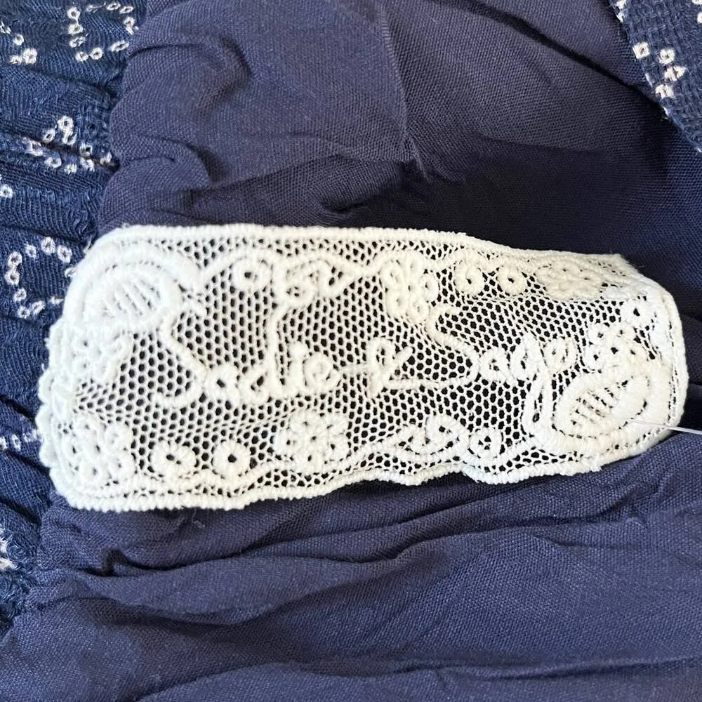 Sadie & Sage Pants Wide Leg Pants Navy Cream Small Lined Belted Boho New Blue - Image 14