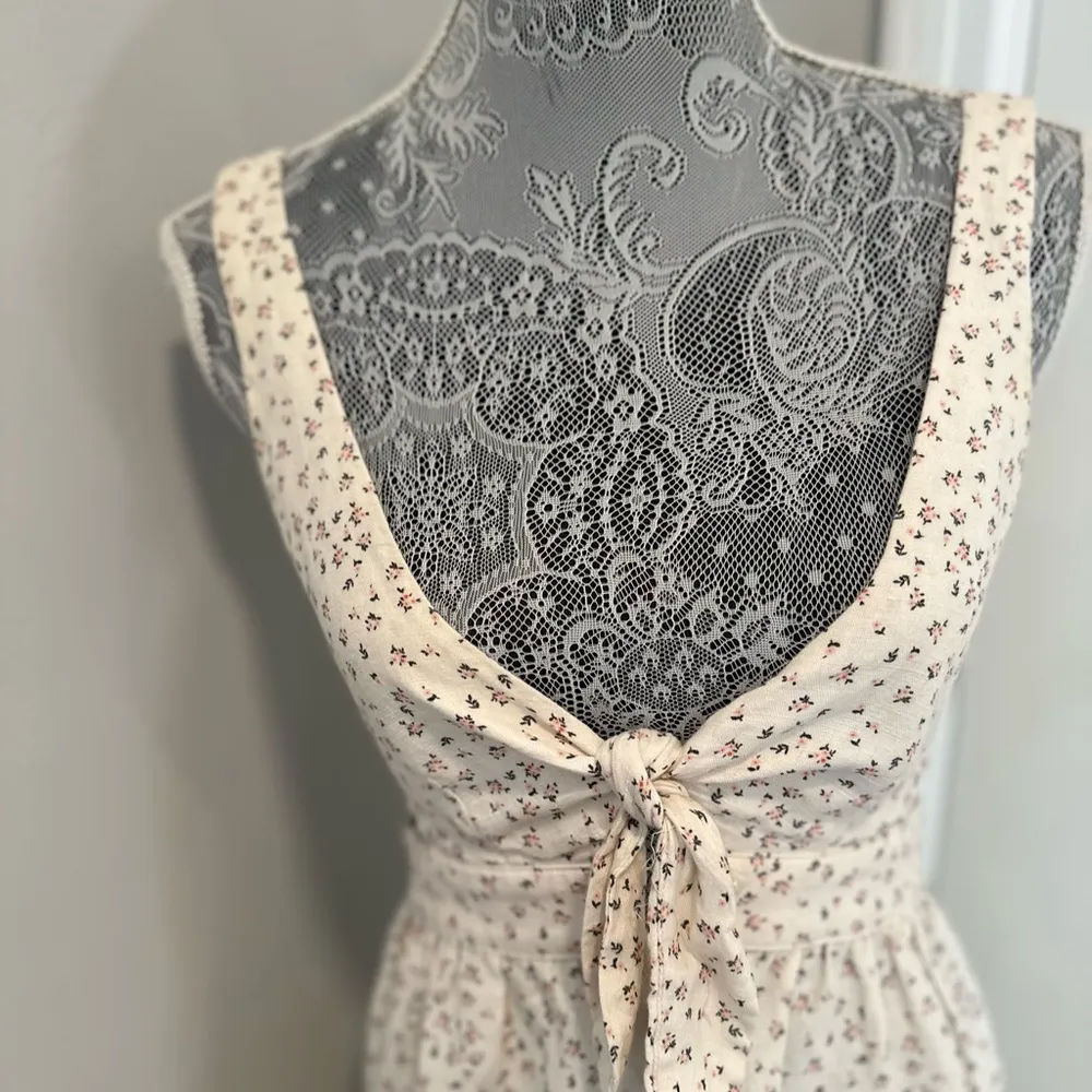 Women’s Sz:2 McGuire Floral Cutout Tie front Boho Cottage Ruffle linen Sun Dress - Image 10