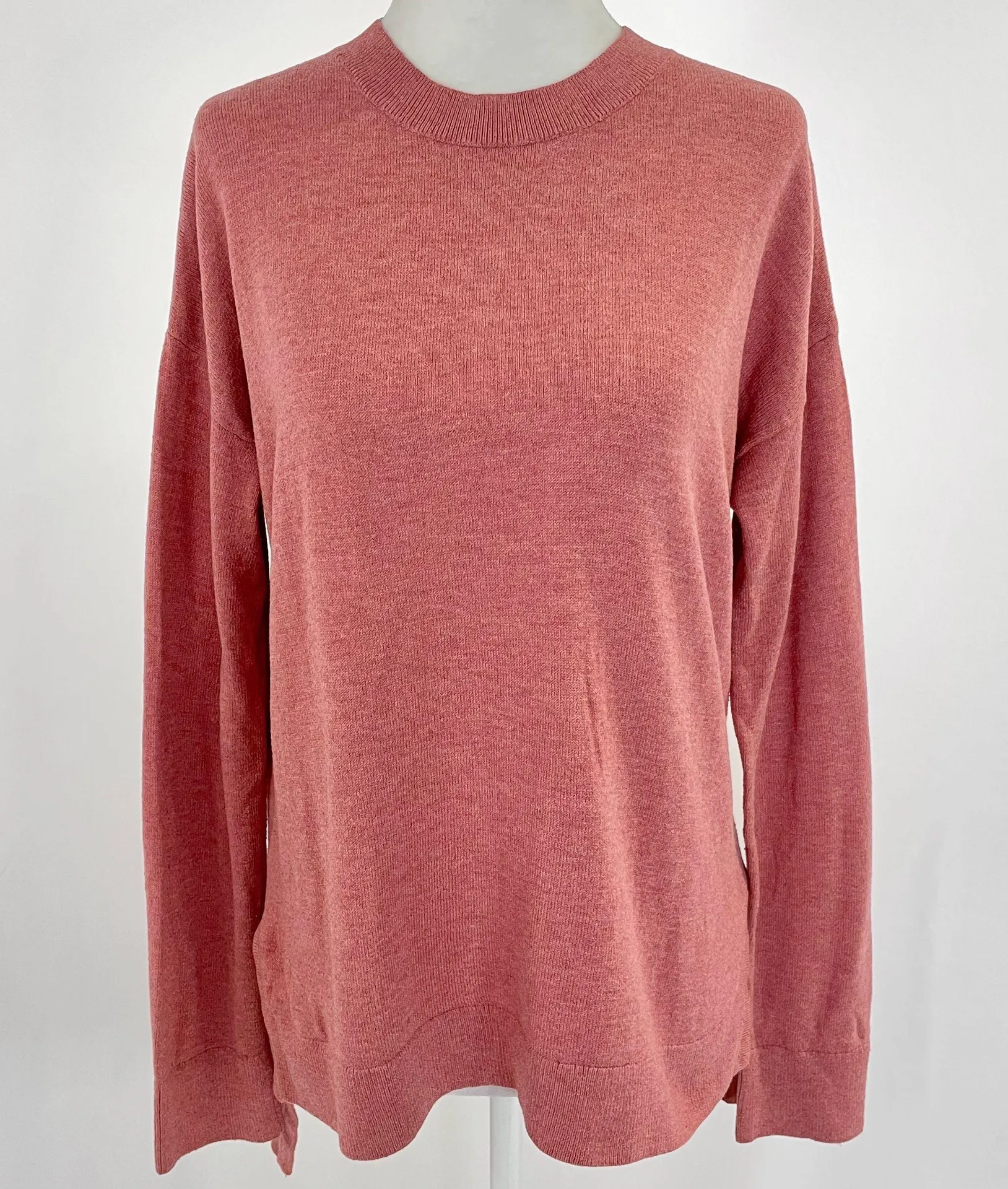 High Low Hem Crewneck Sweater Long Sleeve Pullover Pink Size Medium - Image 2