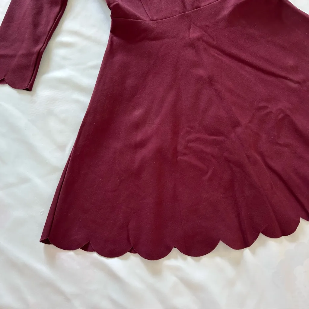 NWOT XS Lulus Maroon Scallop Trim Cumulonimbus Clouds Skater Dress Fit and Flare Red - Image 6