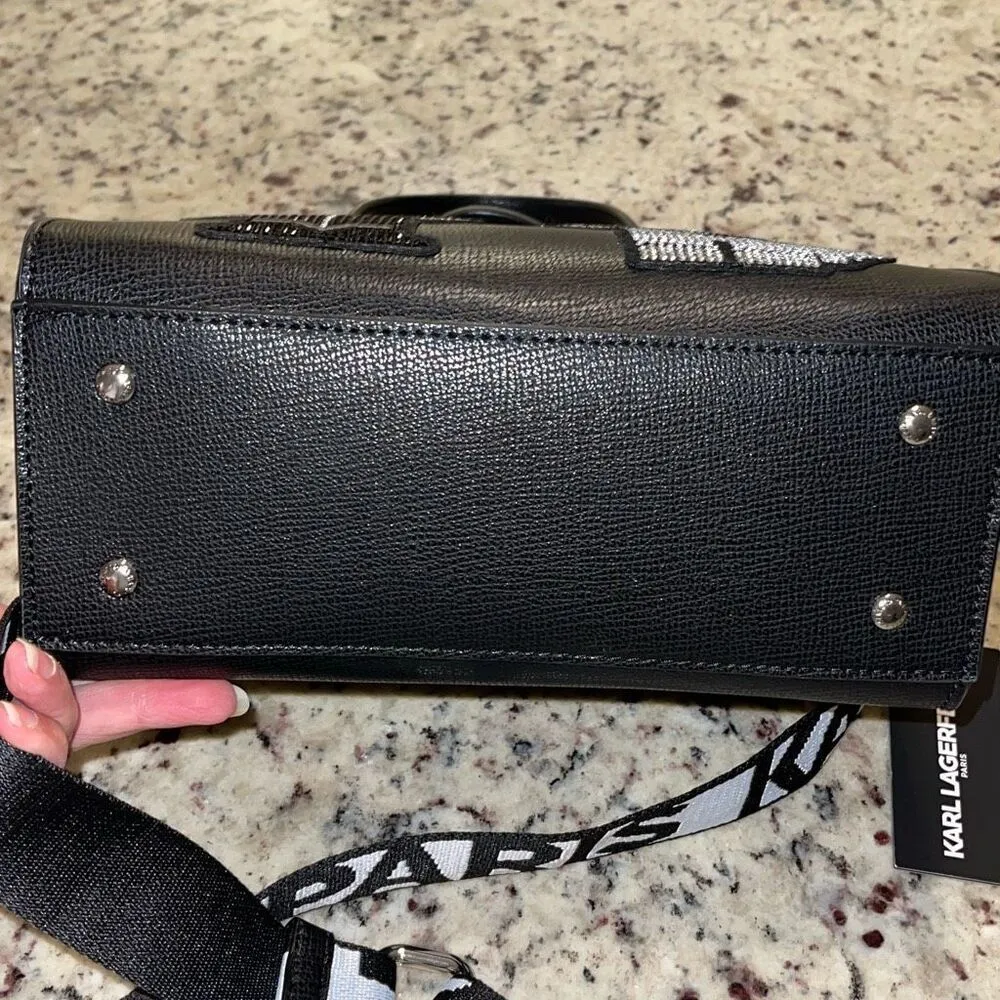 Karl Lagerfeld Womens Maybelle Rhinestone‎ Satchel Crossbody Black Medium NWT - Image 5