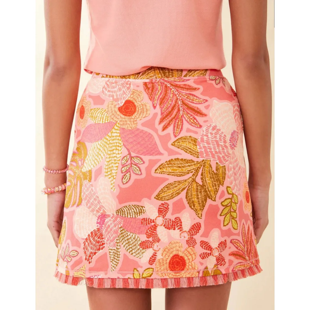 Spartina 449 Callawassie Floral Pink Mini Skirt Fringe Pockets Medium NWT Lined - Image 4