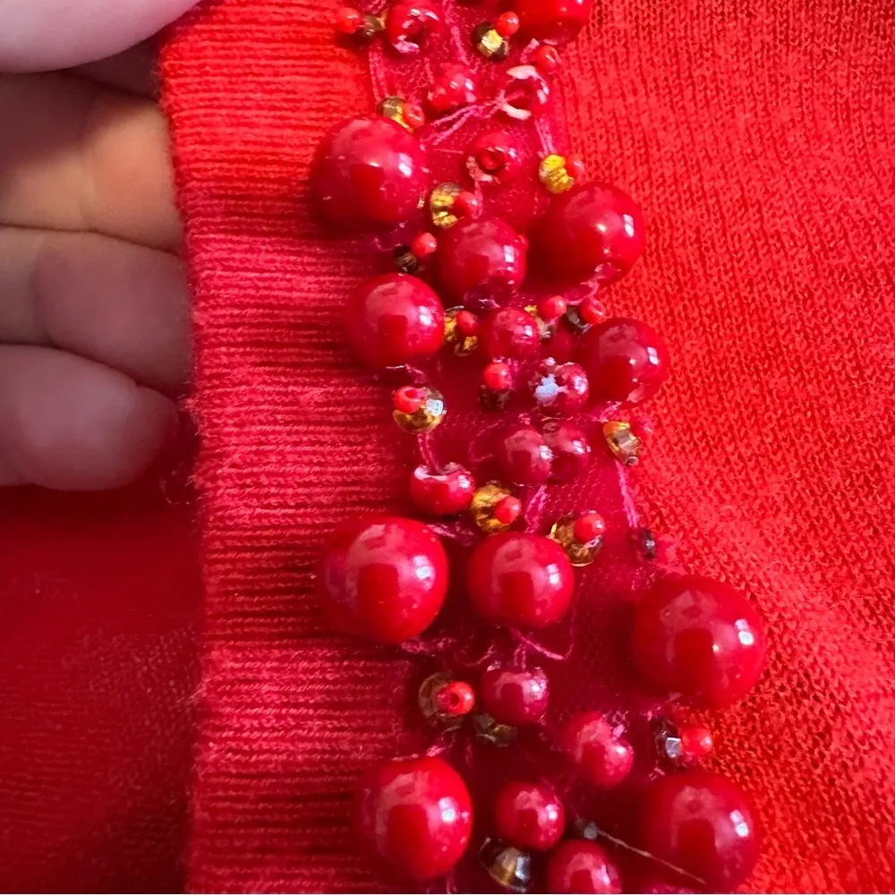 Kate Spade Wool Cashmere Embellished Button Front Cardigan Womens Medium Red - Image 7