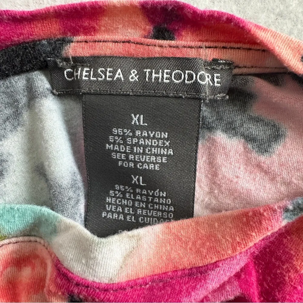 Chelsea & Theodore Multicolor Tunic Top XL Watercolor Black Pink Short Sleeve - Image 6