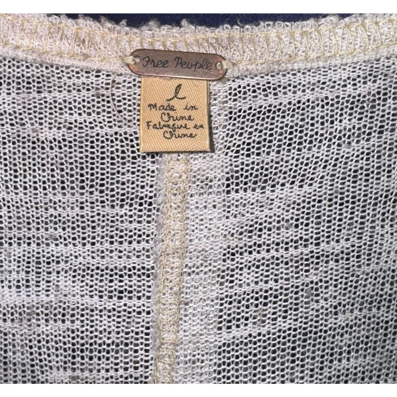 Vintage Free People Lace Trim Slub Knit Linen Blend Cardigan Sz Large Fairy Y2K - Image 7