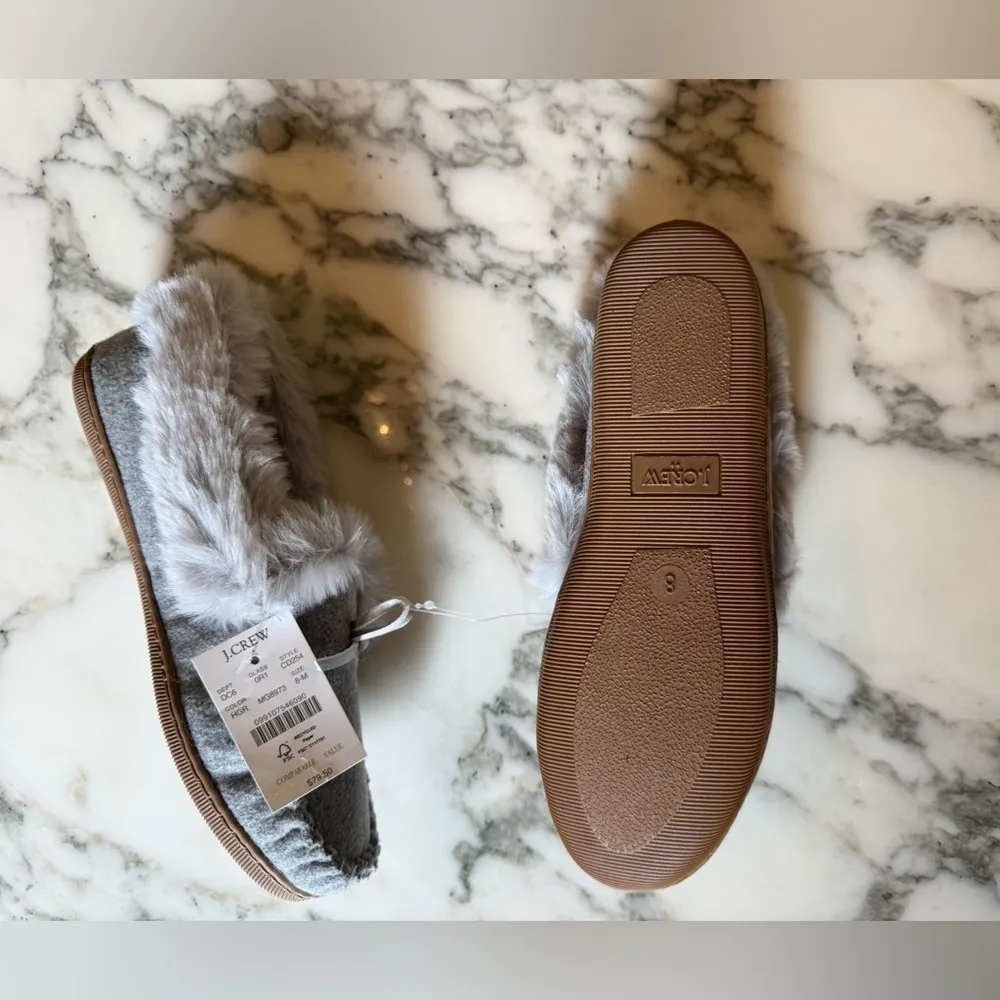 NWT J.Crew womens faux shearling grey moccasin slipper size 8 sold out! - Image 13