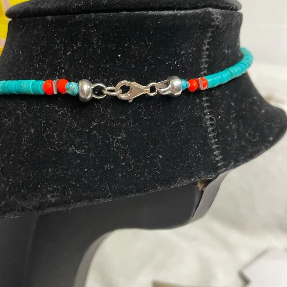 Sterling Silver and Turquoise Heart and Evil Eye necklace Red - Image 2