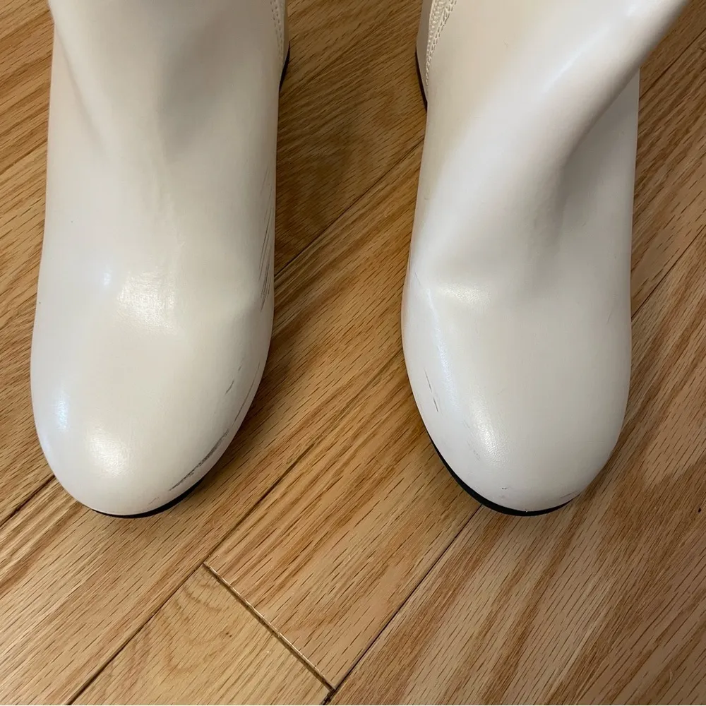 SHEIN Almond Toe Side Zip Chunky Heel Ankle Boots, White, Size 7, EUC - Image 14
