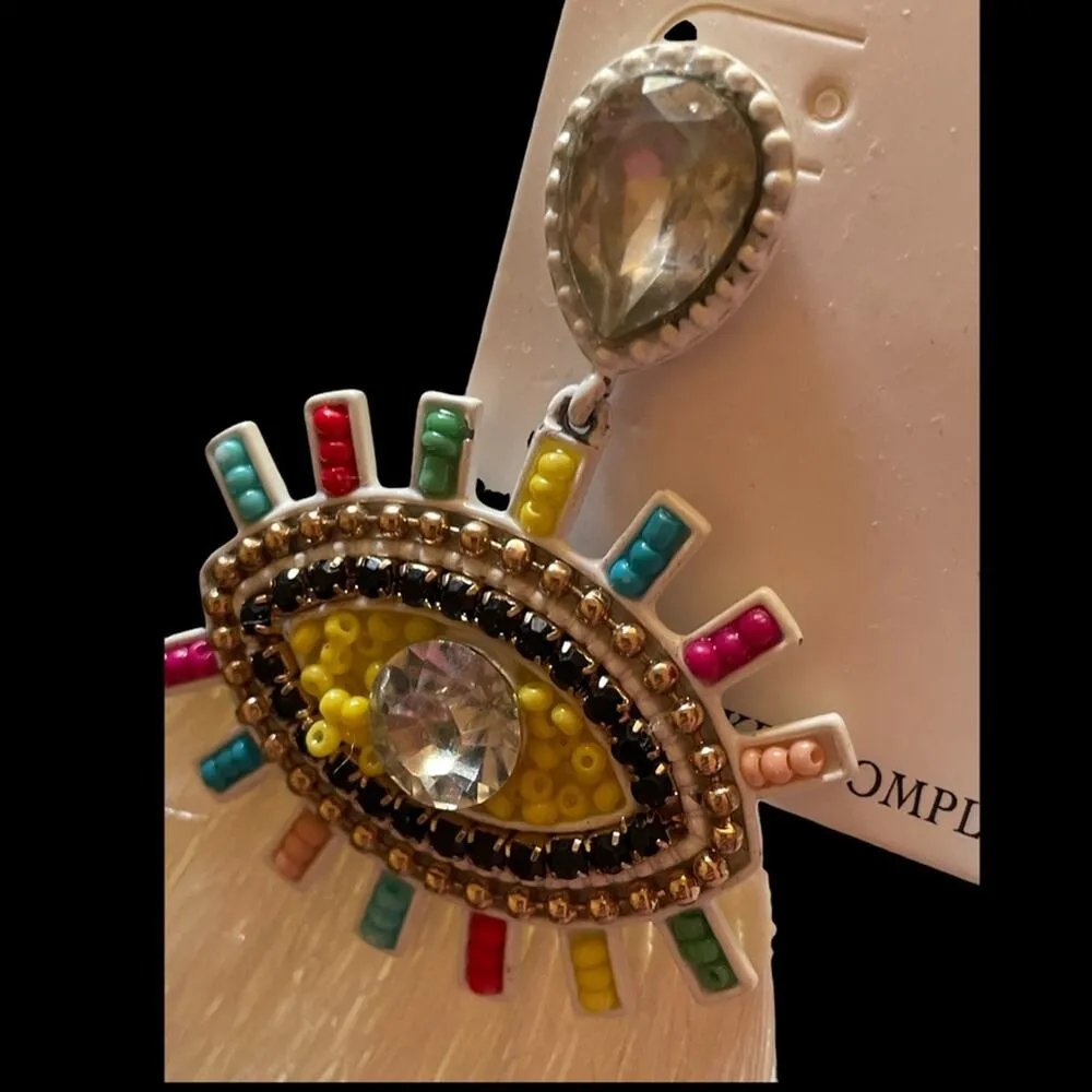 Wildflower Jeweled Multi Color Evil Eye Mystical Pair of Earrings NEW Yellow - Image 7