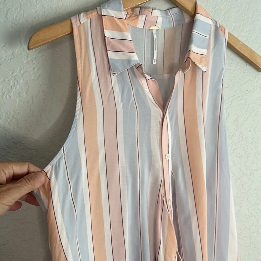 Free People Mackenzie Stripe Wrap Top XS Pastel Preppy Casual Vacation Viscose - Image 3