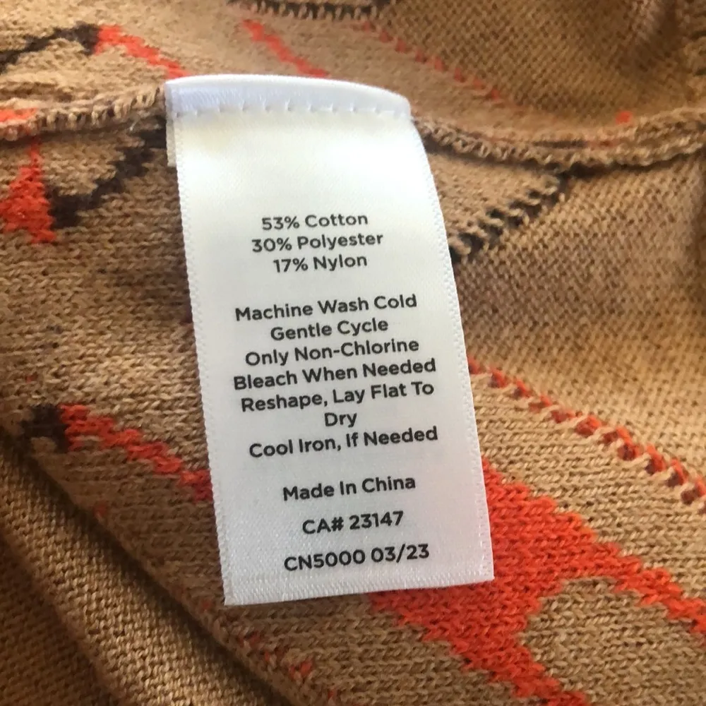 Talbots Pullover Jacquard Crewneck Sweater Sz. PS Tan Red Cotton Stretch - Image 7