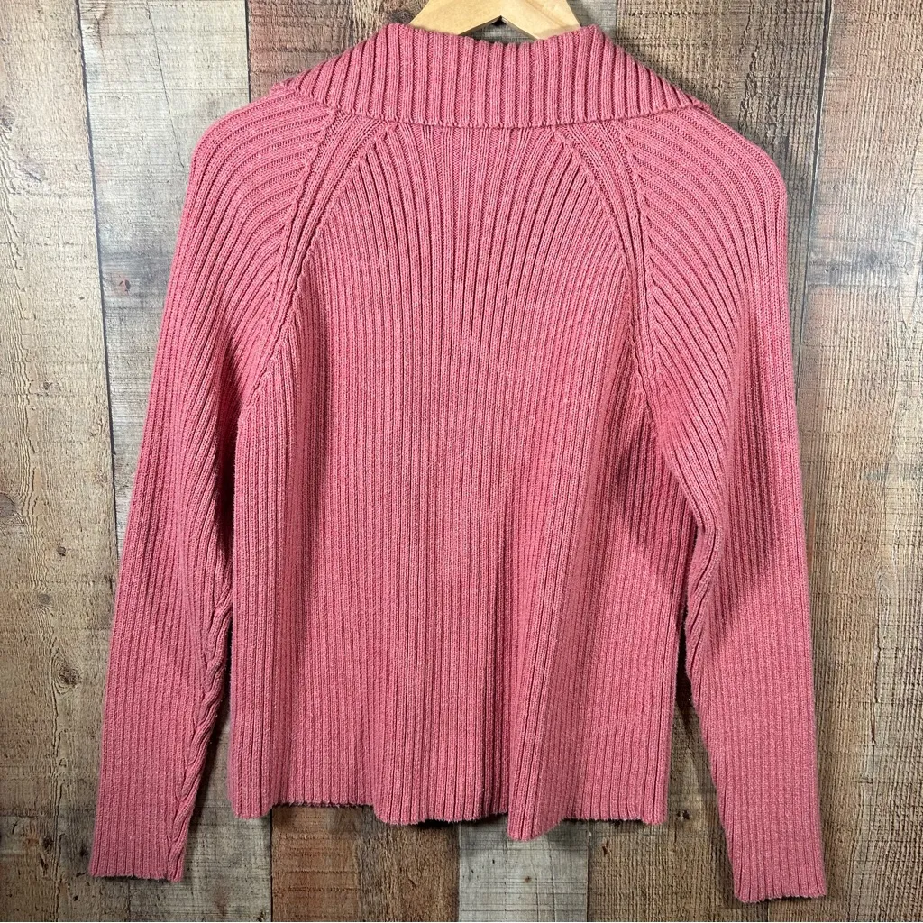Eddie Bauer Ribbed Zip Large Cardigan Sweater Dusty Rose Cotton Blend Casual - Image 5