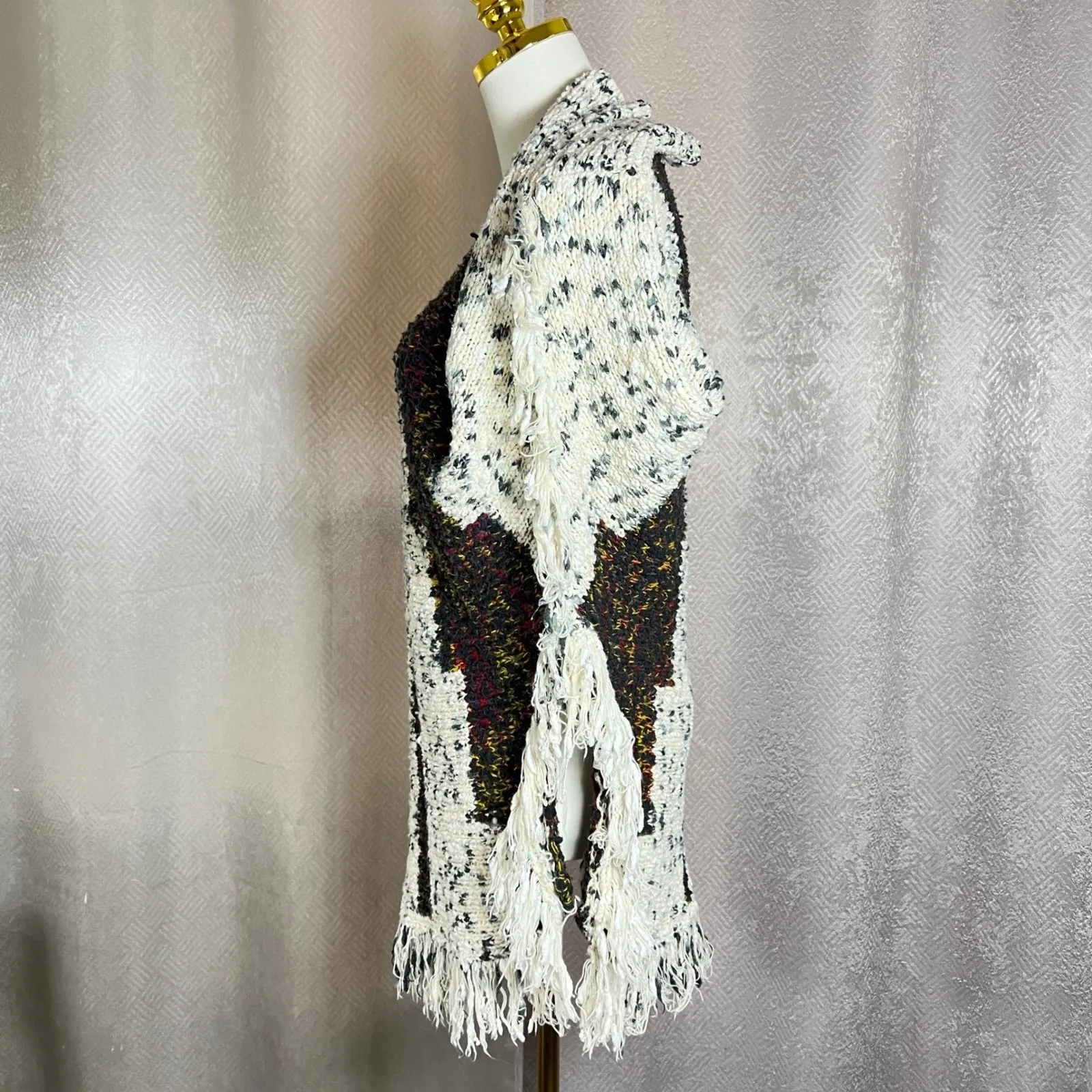 Selfie Couture Trendology Knit Fringe Poncho Sweater XS/S Bohemian Multicolor - Image 5