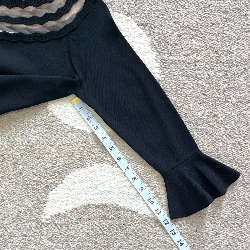Lucy Paris Zigzag Mesh Boatneck 3/4 Sleeves Wendy Sweater in Black Medium - Image 7