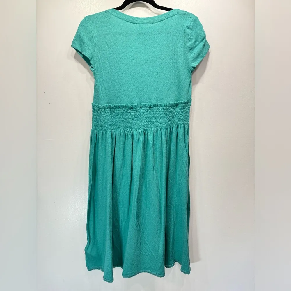 Blutsgeschwister Teal Textured Jersey Knit Ruched Waist & Shoulders Midi Dress - Image 5