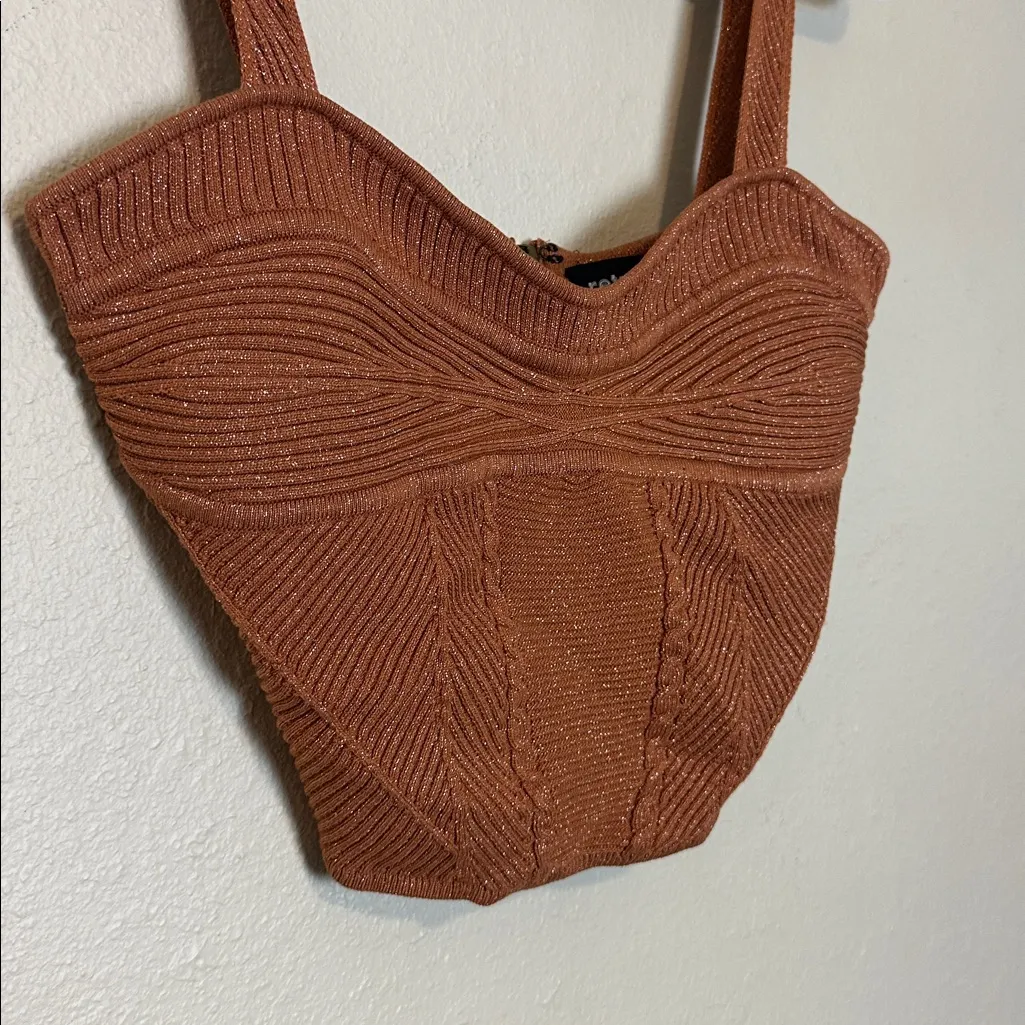 Retrofete Geneva Ribbed Knit Sleeveless‎ Bustier Corset Crop Top Size Medium Brown - Image 7