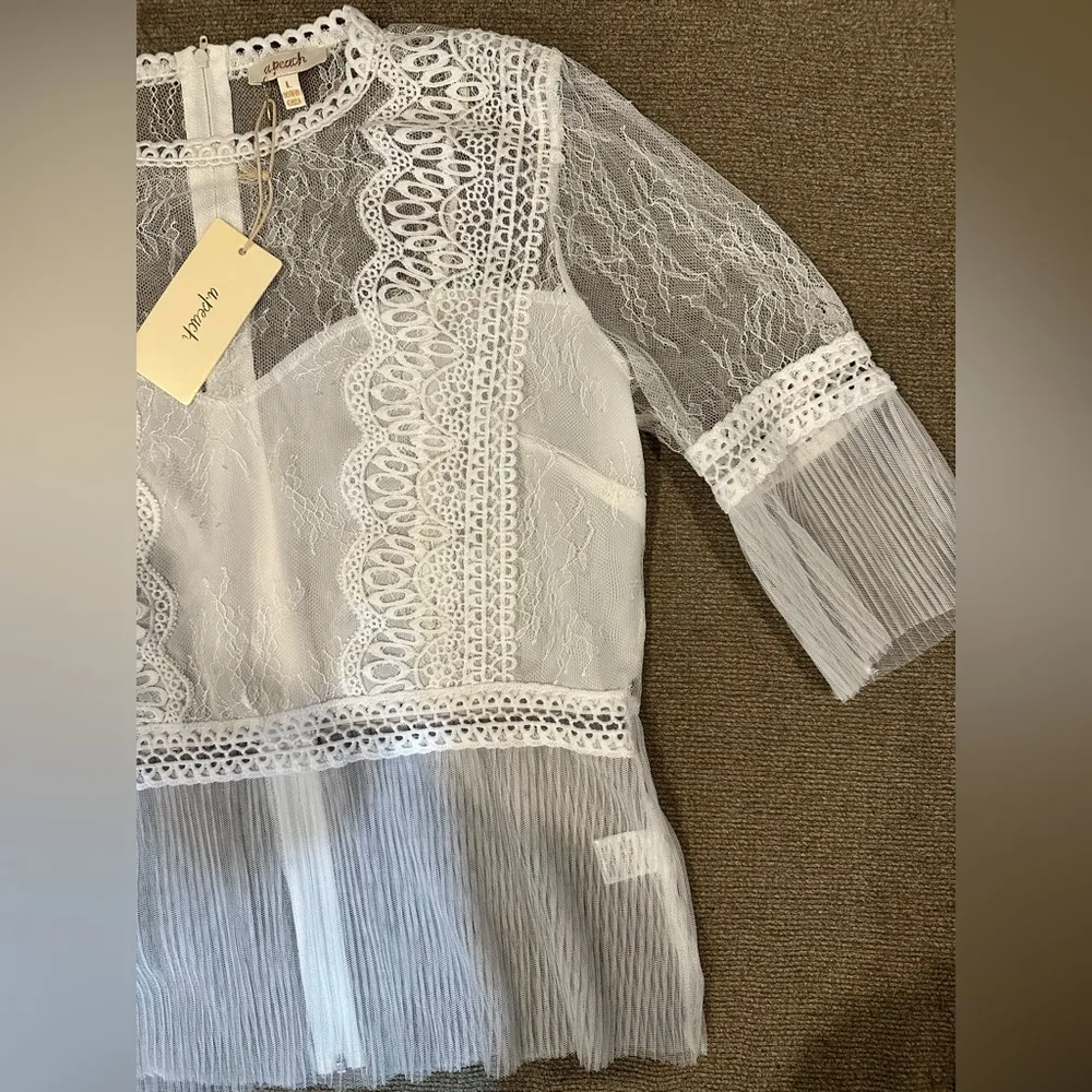 White Lace Blouse with Crochet Detailing - Image 2