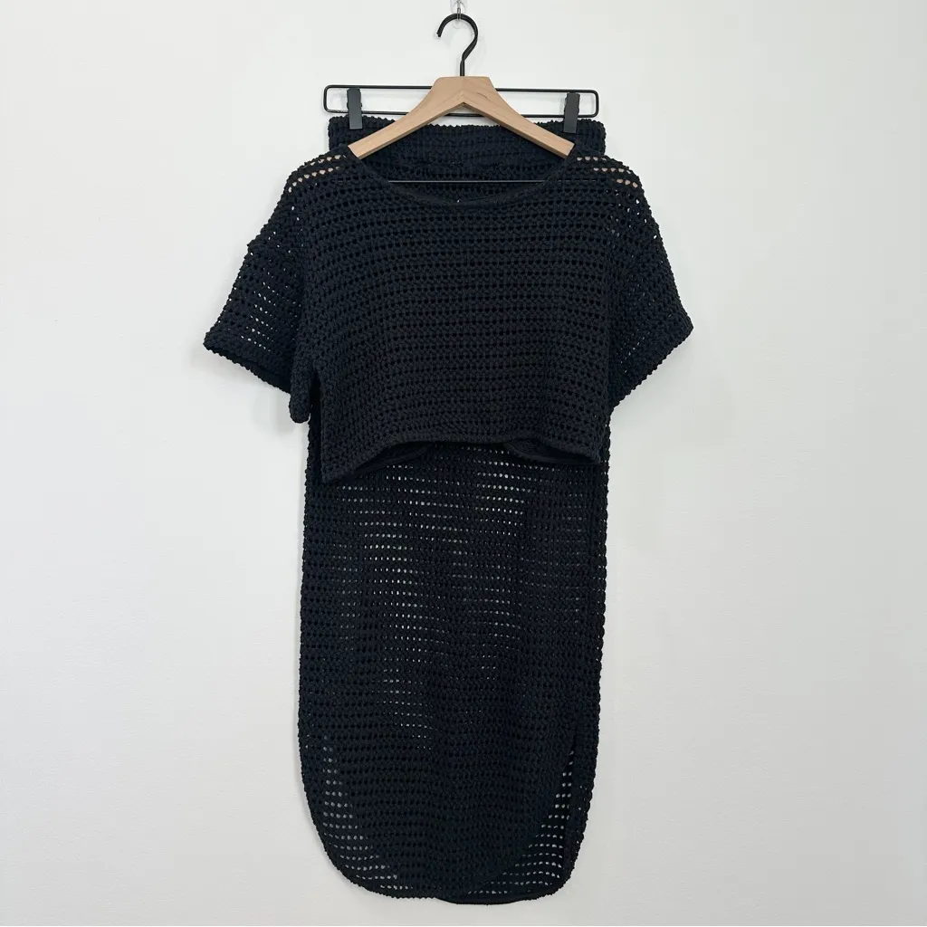 Rita Row Crochet Knit Set Leaf Top & Sprout Skirt Black size Small - Image 2