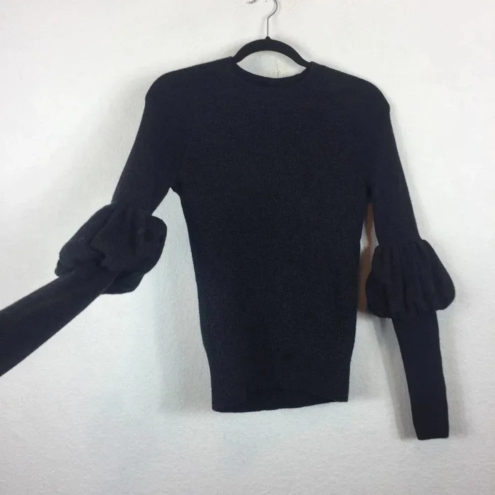 Club Monaco Ellodie Grey Wool Ruffle Puff Sleeve Knit Sweater XS - Image 9