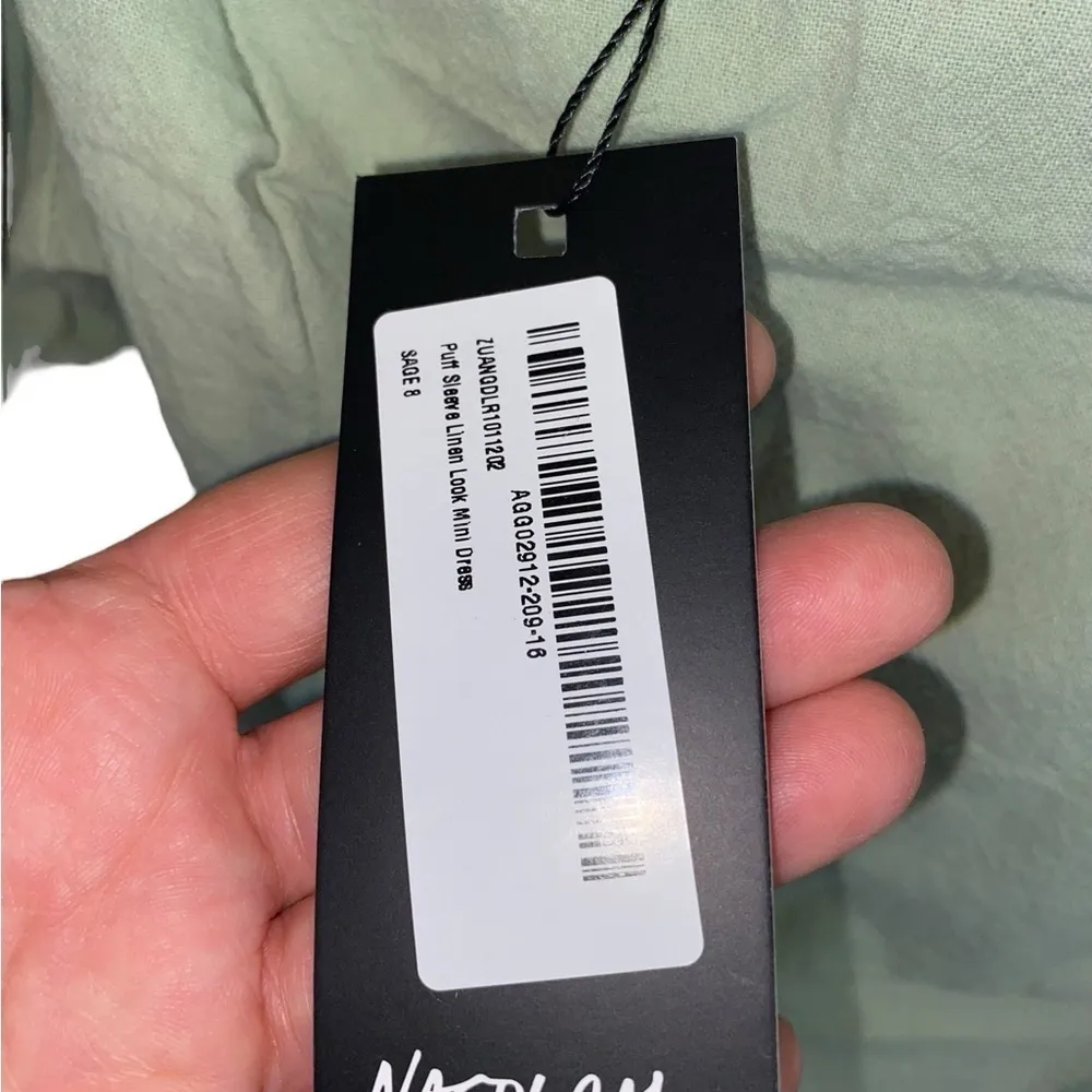 nasty gal sage green puff sleeve linen look mini dress - Image 7