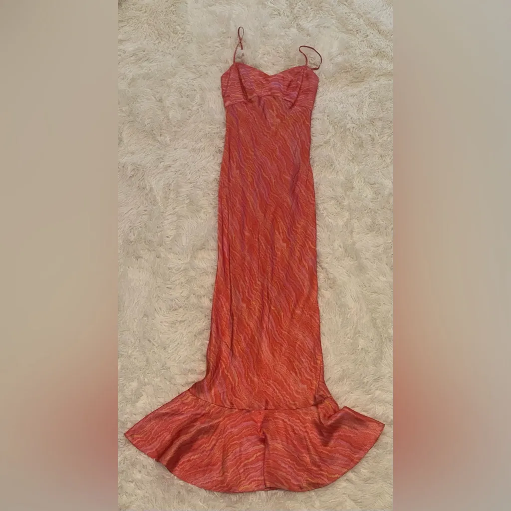 NWOT Saloni Mimi B Silk Satin Slip Orange MIDI Dress Size 2 - Image 4