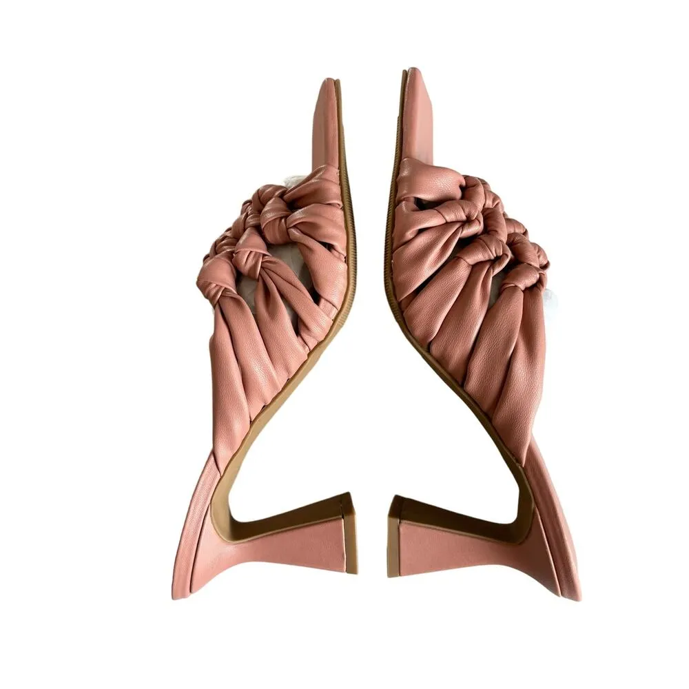 Open Edit Quinn Pink Dawn Knotted Straps Flared
Heel Sandals Size 8 - Image 5