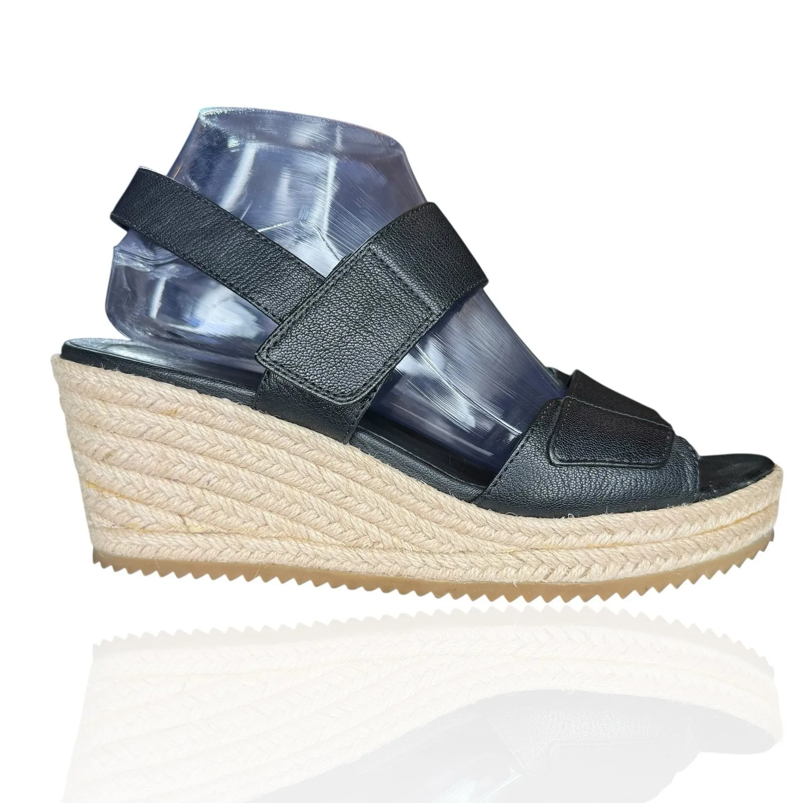 NEW Eileen‎ Fisher 8.5 Winnie Tumbled Black Leather Espadrille Wedge Sandals - Image 3