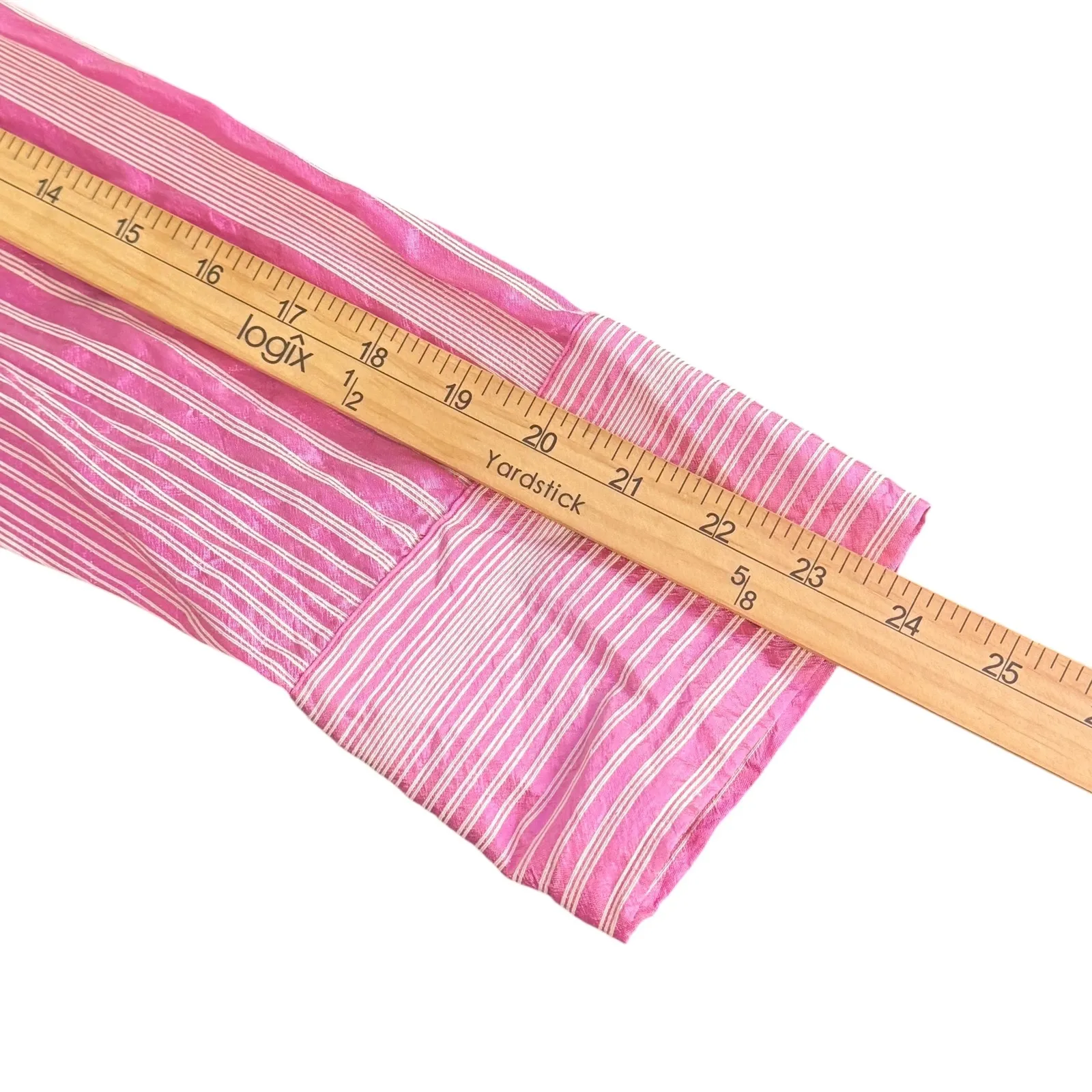 Chicos 1 Pink White Striped Button Down Top Size M Silk Blend Preppy Collared - Image 6