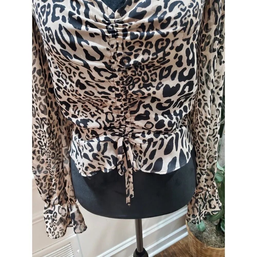 Bar III Women's Beige & Black Polyester Long Sleeve Sweetheart Neck Top Blouse S - Image 4