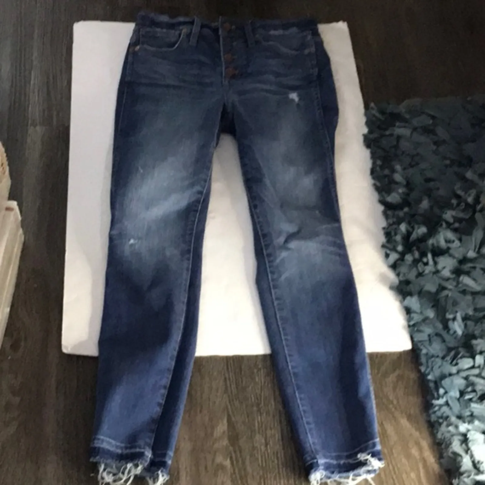 Madewell 10” Button Fly High RIse Raw Hem Skinny Jeans 25 Preppy Casual Boho - Image 4