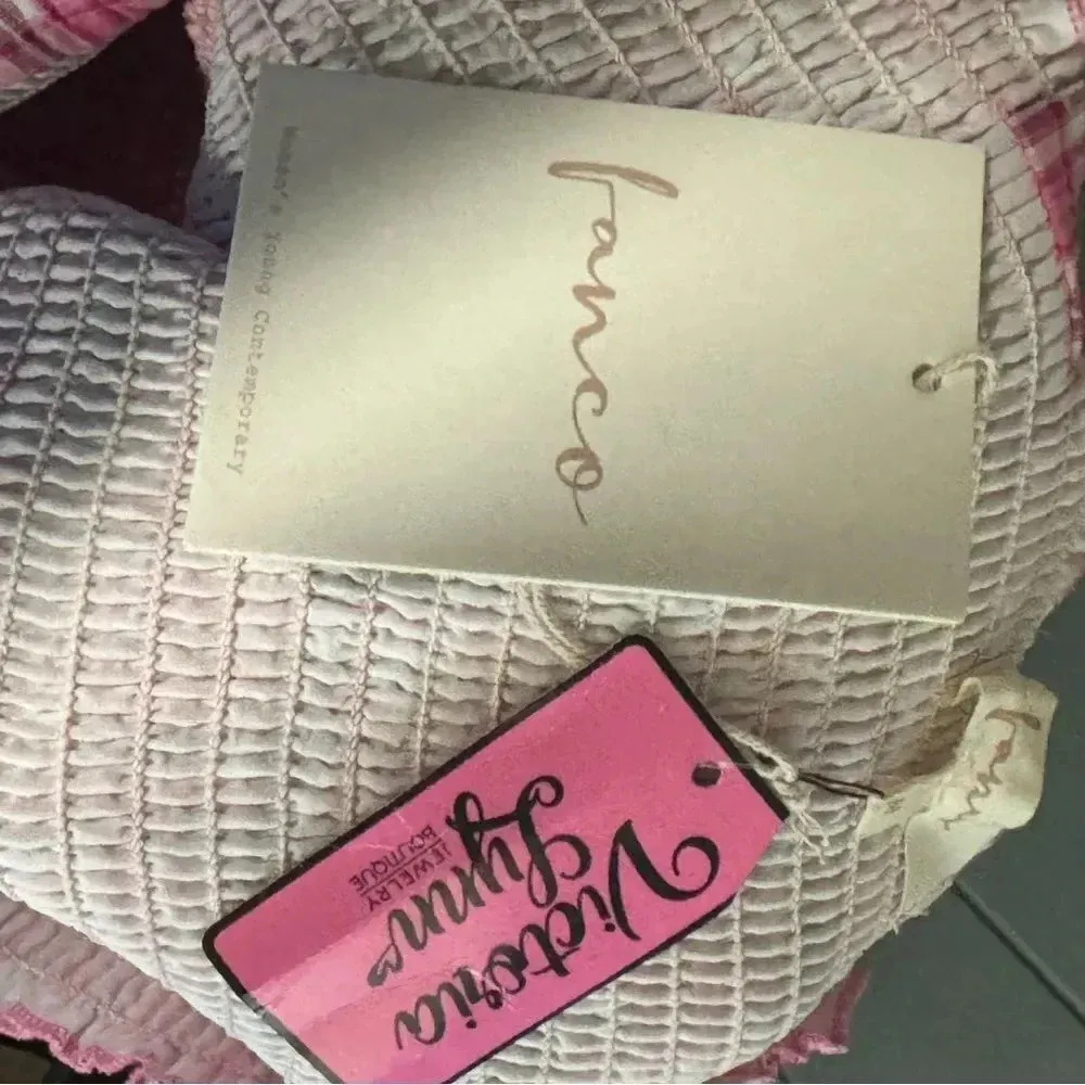 FANCO Pink Plaid Smocked Tube Top with Scalloped Edge and Shoulder Ties Size M Size M - Image 5