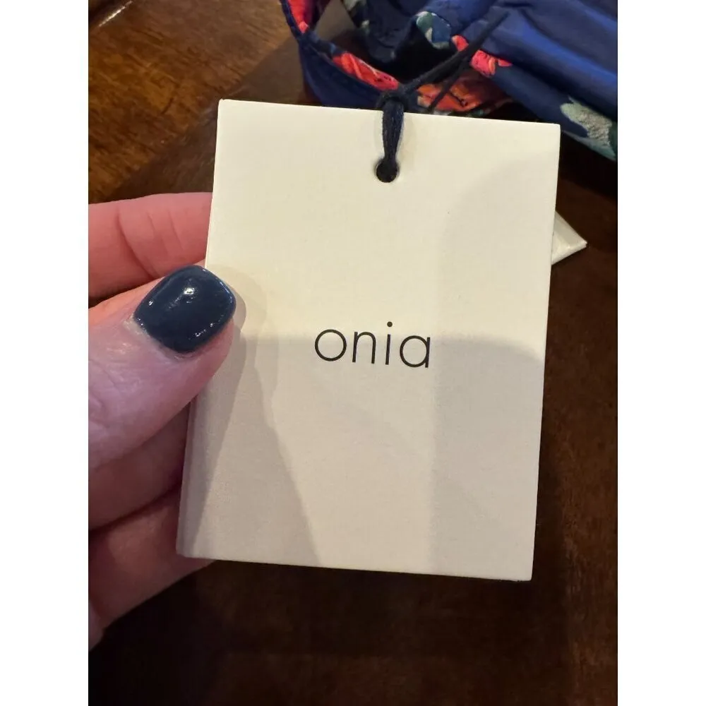 Onia Bikini Top Women Small‎ Navy Blue Floral Print Buckle Bandeau NWT - Image 9