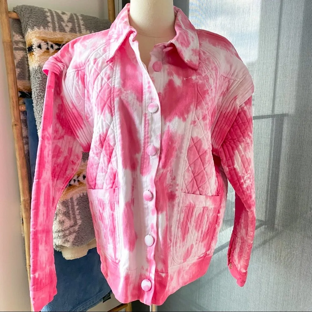 LoveShackFancy Adelade Hibiscus Hand Dye Pink Oversized Quilted Jacket Medium - Image 4