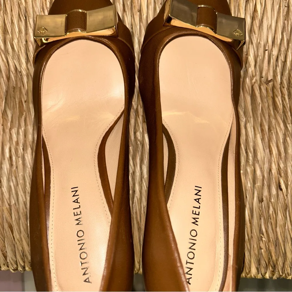 ANTONIO MELANI Brown Heeled Boots with Gold Accents Nwob - Image 5