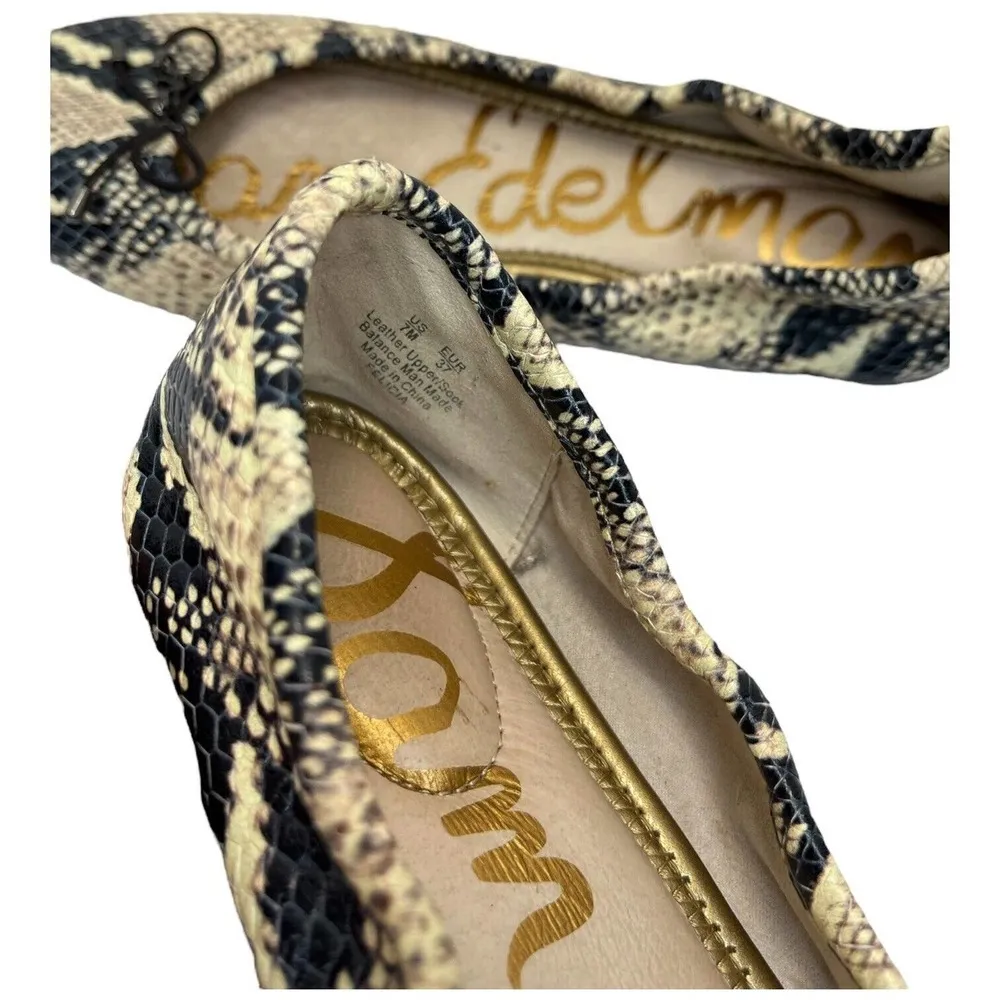 Sam Edelman Felicia Leather Snake Reptile Ballet Flats Black Tan 7 - Image 10