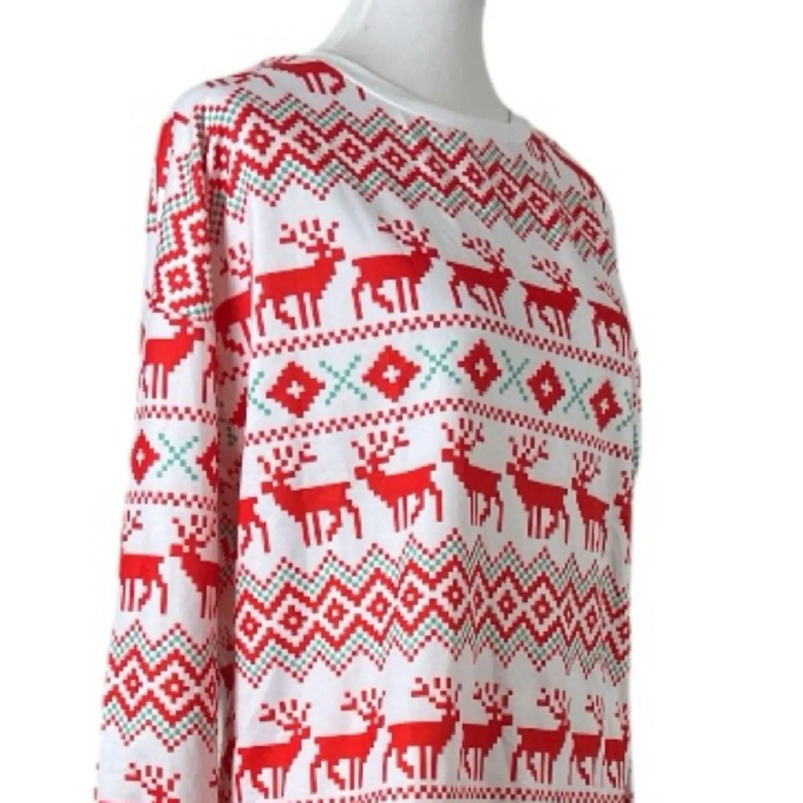 Christmas Pajama Set Jogger Pant Top Reindeer White Red Women's Size Medium - Image 9