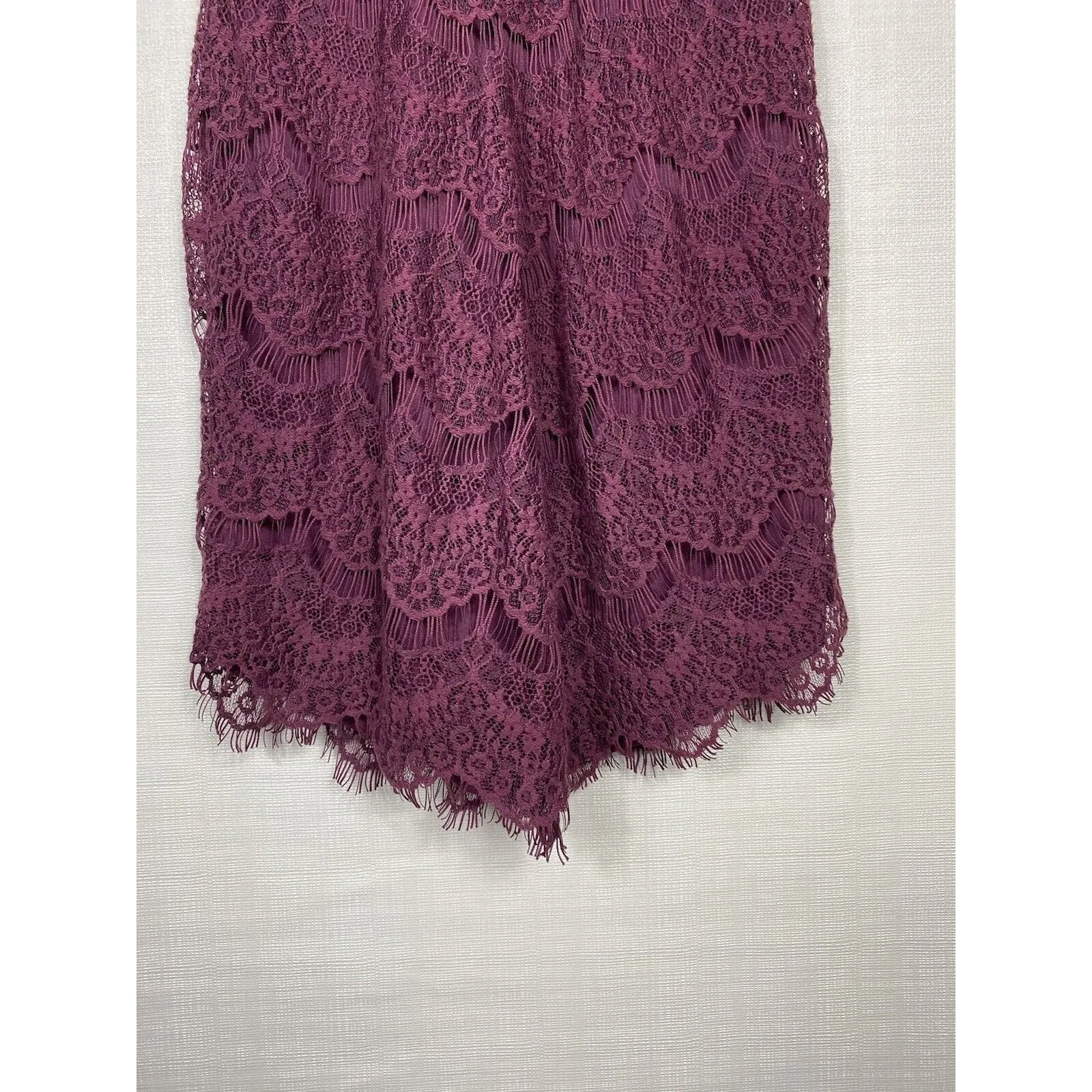 Free People Mini Slip Dress Sz‎ XS Lace Eyelash Burgundy Red Bodycon Semi Sheer - Image 4