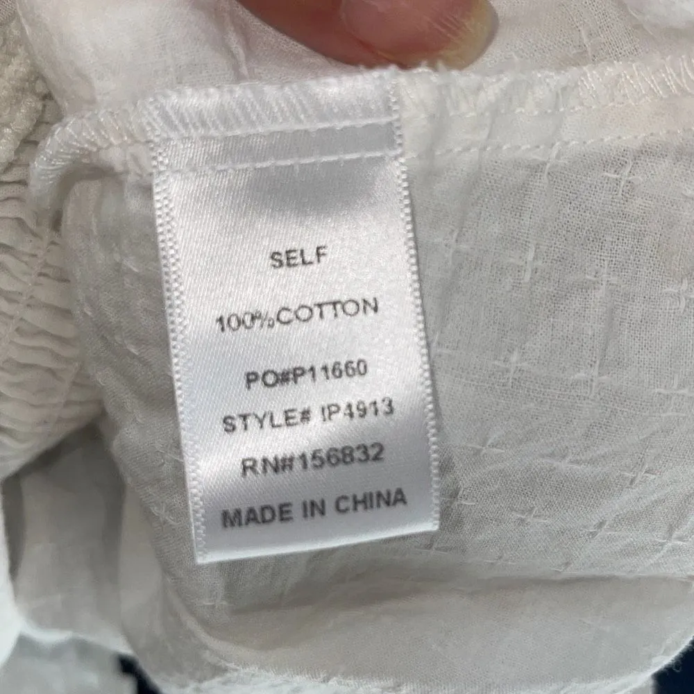 Bibi Womens Cami Top Tank Peplum Smocked Sleeveless 100% Cotton White Size Large - Image 5