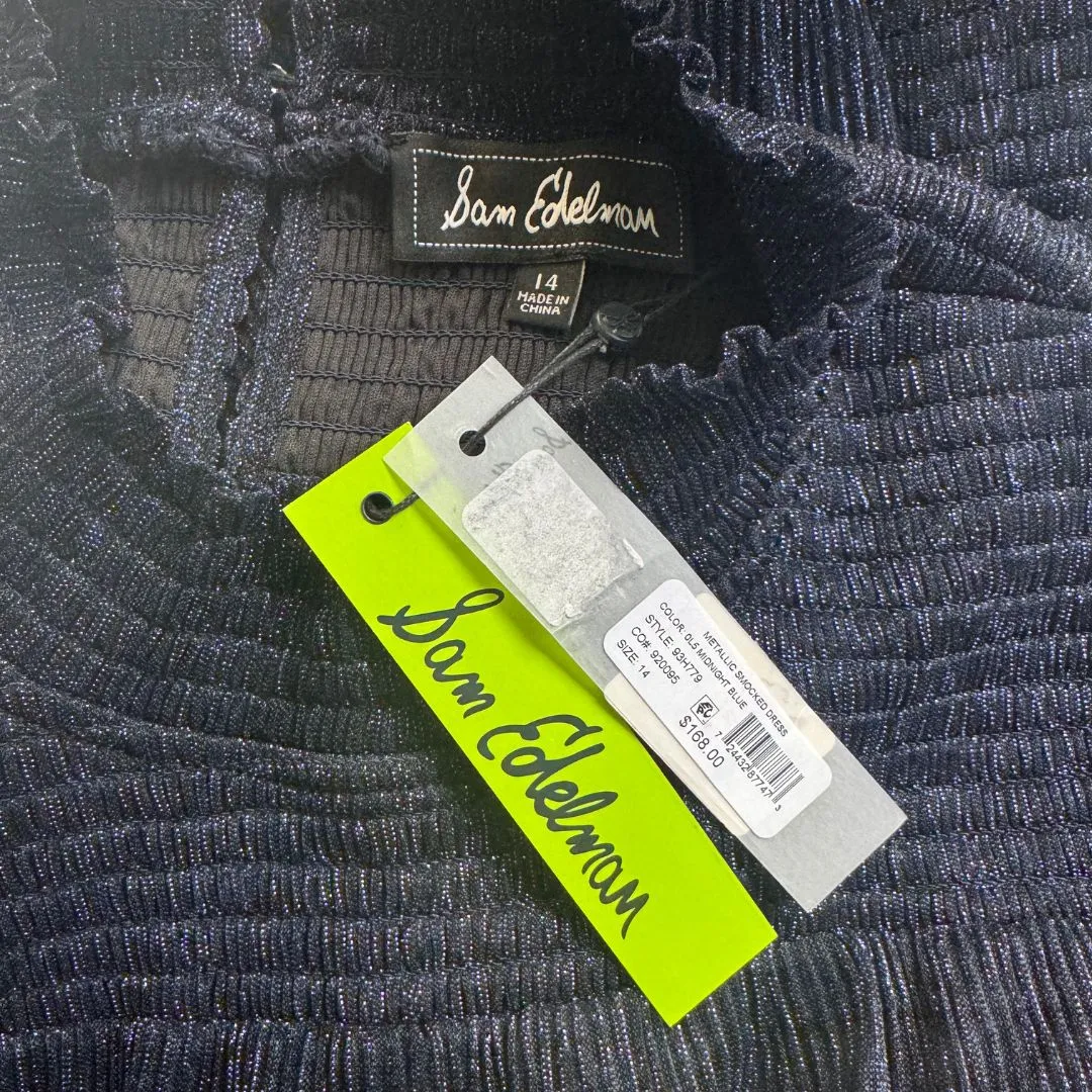 SAM EDELMAN Metallic Long Sleeve Cocktail Dress Midnight Blue Holiday NWT 14 XL - Image 7