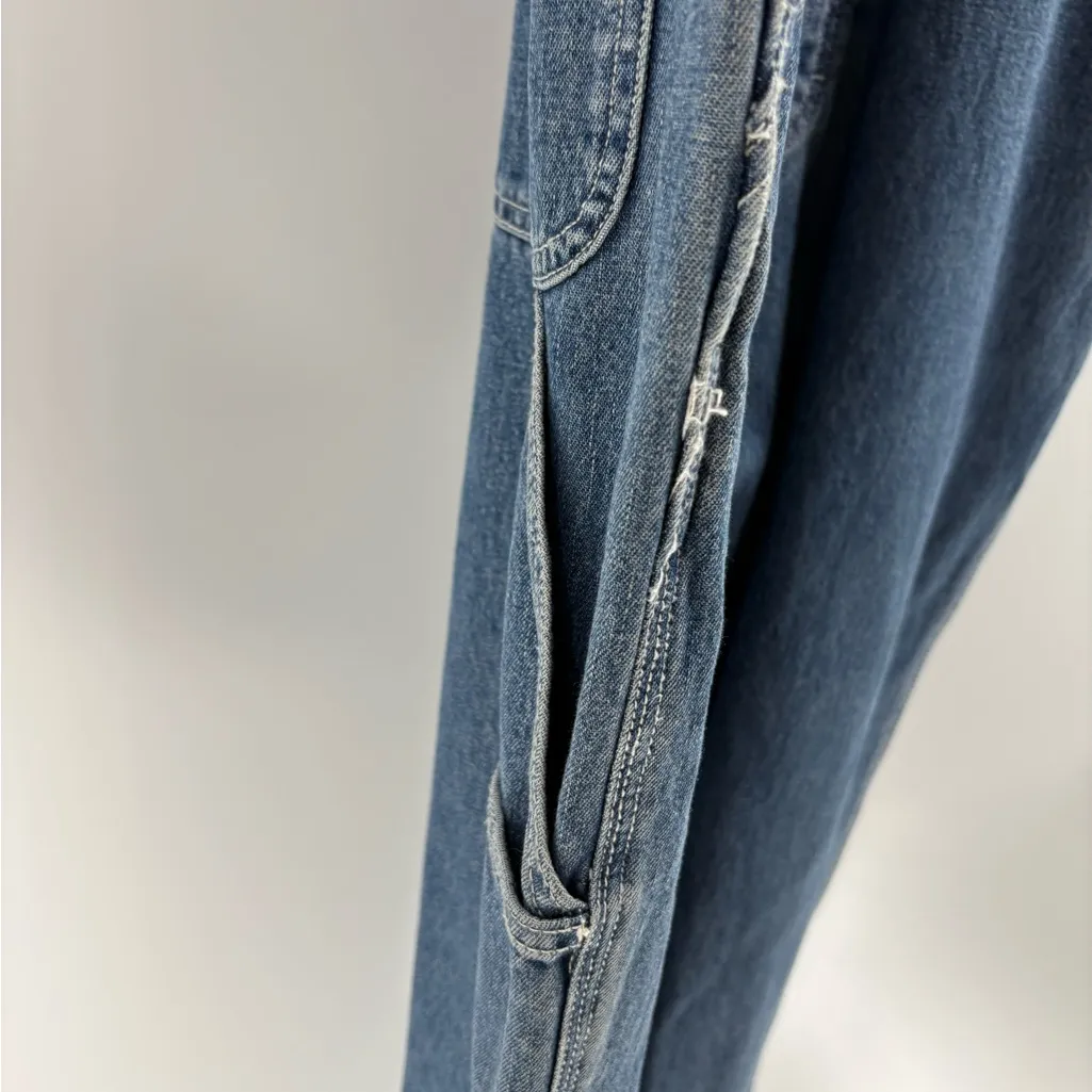 Calvin Klein 90s 2000s Y2K wide leg bib CK Jean denim blue overalls size small - Image 5