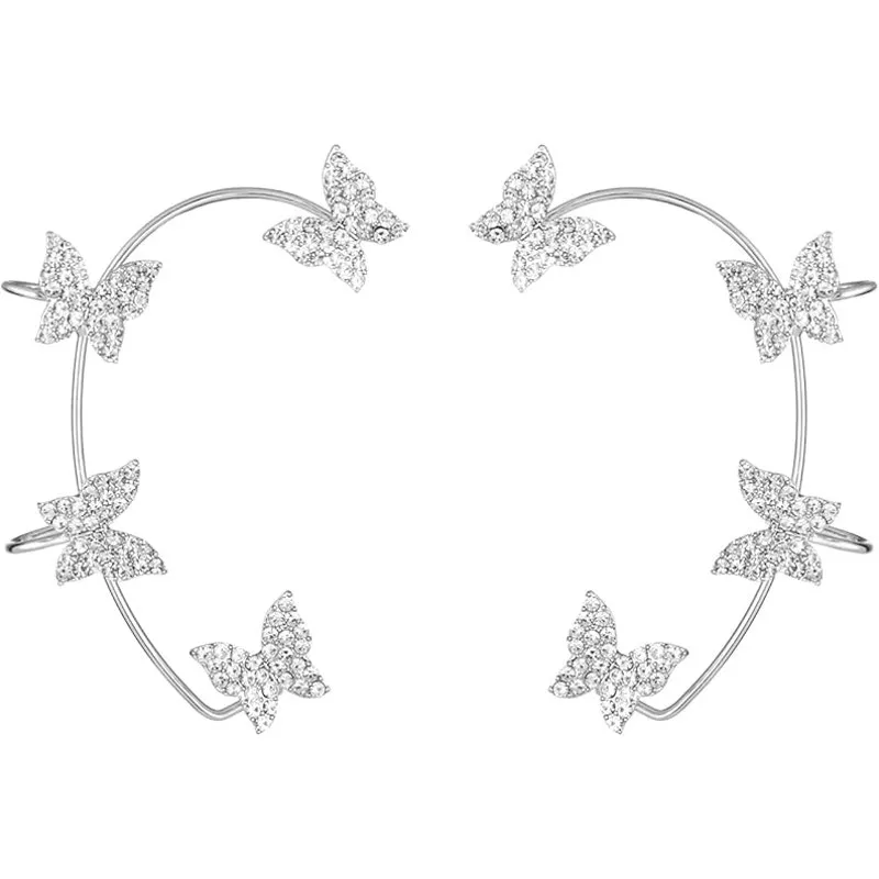 Butterfly Silver Ear Cuffs No Piercing Rhinestone Clip On Earrings for Women - Image 5